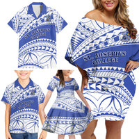 Personalised Samoa St Josephs College Family Matching Off Shoulder Short Dress and Hawaiian Shirt Marist Brothers Samoan Pattern - Wonder Print Shop