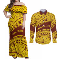 Personalised Samoa College Couples Matching Off Shoulder Maxi Dress and Long Sleeve Button Shirt Samoan Pattern - Wonder Print Shop