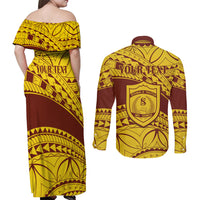 Personalised Samoa College Couples Matching Off Shoulder Maxi Dress and Long Sleeve Button Shirt Samoan Pattern - Wonder Print Shop