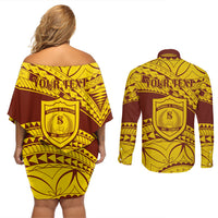 Personalised Samoa College Couples Matching Off Shoulder Short Dress and Long Sleeve Button Shirt Samoan Pattern - Wonder Print Shop
