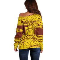Personalised Samoa College Off Shoulder Sweater Samoan Pattern - Wonder Print Shop
