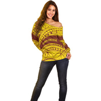 Personalised Samoa College Off Shoulder Sweater Samoan Pattern - Wonder Print Shop