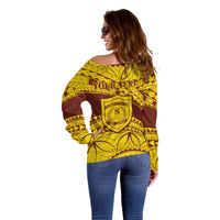 Personalised Samoa College Off Shoulder Sweater Samoan Pattern - Wonder Print Shop