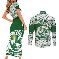 Personalised Samoa Faleata College Couples Matching Short Sleeve Bodycon Dress and Long Sleeve Button Shirt Samoan Pattern - Wonder Print Shop