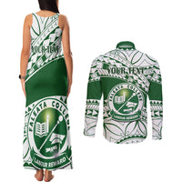 Personalised Samoa Faleata College Couples Matching Tank Maxi Dress and Long Sleeve Button Shirt Samoan Pattern - Wonder Print Shop