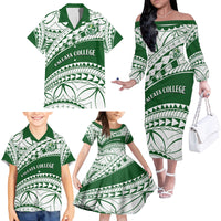 Personalised Samoa Faleata College Family Matching Off Shoulder Long Sleeve Dress and Hawaiian Shirt Samoan Pattern - Wonder Print Shop