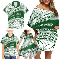 Personalised Samoa Faleata College Family Matching Off Shoulder Short Dress and Hawaiian Shirt Samoan Pattern - Wonder Print Shop