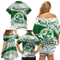 Personalised Samoa Faleata College Family Matching Off Shoulder Short Dress and Hawaiian Shirt Samoan Pattern - Wonder Print Shop