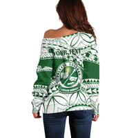 Personalised Samoa Faleata College Off Shoulder Sweater Samoan Pattern - Wonder Print Shop