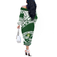 Personalised Samoa Faleata College Off The Shoulder Long Sleeve Dress Samoan Pattern - Wonder Print Shop