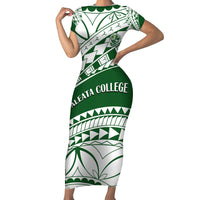 Personalised Samoa Faleata College Short Sleeve Bodycon Dress Samoan Pattern - Wonder Print Shop