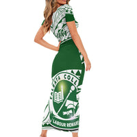Personalised Samoa Faleata College Short Sleeve Bodycon Dress Samoan Pattern - Wonder Print Shop