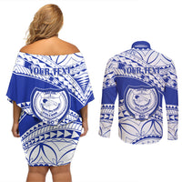 Personalised Samoa Safata College Couples Matching Off Shoulder Short Dress and Long Sleeve Button Shirt Samoan Pattern - Wonder Print Shop