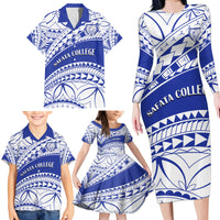 Personalised Samoa Safata College Family Matching Long Sleeve Bodycon Dress and Hawaiian Shirt Samoan Pattern - Wonder Print Shop