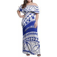 Personalised Samoa Safata College Family Matching Off Shoulder Maxi Dress and Hawaiian Shirt Samoan Pattern - Wonder Print Shop