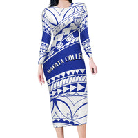 Personalised Samoa Safata College Long Sleeve Bodycon Dress Samoan Pattern - Wonder Print Shop