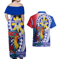 Personalised Philippines Couples Matching Off Shoulder Maxi Dress and Hawaiian Shirt Filipino Sarimanok With Polynesian Tattoo - Wonder Print Shop