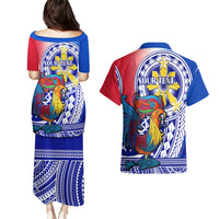 Personalised Philippines Couples Matching Puletasi Dress and Hawaiian Shirt Filipino Sarimanok With Polynesian Tattoo - Wonder Print Shop