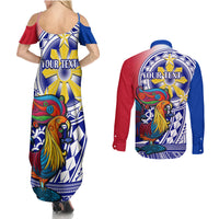 Personalised Philippines Couples Matching Summer Maxi Dress and Long Sleeve Button Shirt Filipino Sarimanok With Polynesian Tattoo - Wonder Print Shop