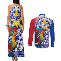Personalised Philippines Couples Matching Tank Maxi Dress and Long Sleeve Button Shirt Filipino Sarimanok With Polynesian Tattoo - Wonder Print Shop