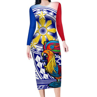 Personalised Philippines Family Matching Long Sleeve Bodycon Dress and Hawaiian Shirt Filipino Sarimanok With Polynesian Tattoo - Wonder Print Shop