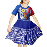 Personalised Philippines Kid Short Sleeve Dress Filipino Sarimanok With Polynesian Tattoo - Wonder Print Shop