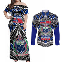 Samoa 685 Couples Matching Off Shoulder Maxi Dress and Long Sleeve Button Shirt Samoan Coat Of Arms Simple Style - Wonder Print Shop