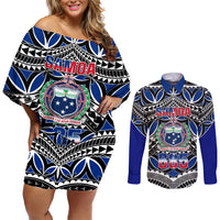 Samoa 685 Couples Matching Off Shoulder Short Dress and Long Sleeve Button Shirt Samoan Coat Of Arms Simple Style - Wonder Print Shop