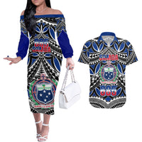 Samoa 685 Couples Matching Off The Shoulder Long Sleeve Dress and Hawaiian Shirt Samoan Coat Of Arms Simple Style - Wonder Print Shop