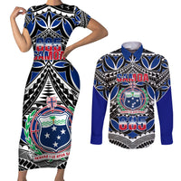Samoa 685 Couples Matching Short Sleeve Bodycon Dress and Long Sleeve Button Shirt Samoan Coat Of Arms Simple Style - Wonder Print Shop