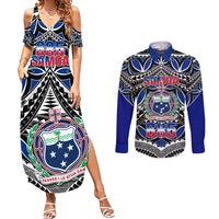 Samoa 685 Couples Matching Summer Maxi Dress and Long Sleeve Button Shirt Samoan Coat Of Arms Simple Style - Wonder Print Shop