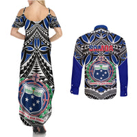 Samoa 685 Couples Matching Summer Maxi Dress and Long Sleeve Button Shirt Samoan Coat Of Arms Simple Style - Wonder Print Shop