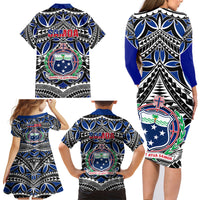 Samoa 685 Family Matching Long Sleeve Bodycon Dress and Hawaiian Shirt Samoan Coat Of Arms Simple Style - Wonder Print Shop