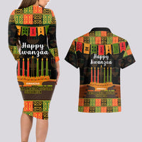 Happy Kwanzaa Couples Matching Long Sleeve Bodycon Dress and Hawaiian Shirt African-American Culture Celebration - Wonder Print Shop