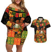 Happy Kwanzaa Couples Matching Off Shoulder Short Dress and Hawaiian Shirt African-American Culture Celebration - Wonder Print Shop