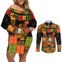 Happy Kwanzaa Couples Matching Off Shoulder Short Dress and Long Sleeve Button Shirt African-American Culture Celebration - Wonder Print Shop
