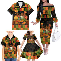 Happy Kwanzaa Family Matching Off Shoulder Long Sleeve Dress and Hawaiian Shirt African-American Culture Celebration - Wonder Print Shop