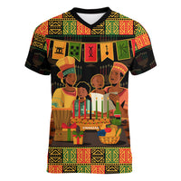 Happy Kwanzaa Women V Neck T Shirt African-American Culture Celebration - Wonder Print Shop