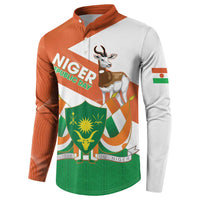 Niger Republic Day Button Sweatshirt Coat Of Arms With Dama Gazelle - Wonder Print Shop