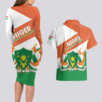 Niger Republic Day Couples Matching Long Sleeve Bodycon Dress and Hawaiian Shirt Coat Of Arms With Dama Gazelle - Wonder Print Shop
