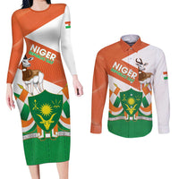 Niger Republic Day Couples Matching Long Sleeve Bodycon Dress and Long Sleeve Button Shirt Coat Of Arms With Dama Gazelle - Wonder Print Shop