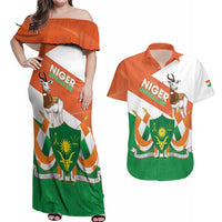 Niger Republic Day Couples Matching Off Shoulder Maxi Dress and Hawaiian Shirt Coat Of Arms With Dama Gazelle - Wonder Print Shop