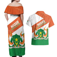 Niger Republic Day Couples Matching Off Shoulder Maxi Dress and Hawaiian Shirt Coat Of Arms With Dama Gazelle - Wonder Print Shop