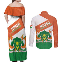 Niger Republic Day Couples Matching Off Shoulder Maxi Dress and Long Sleeve Button Shirt Coat Of Arms With Dama Gazelle - Wonder Print Shop
