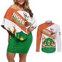 Niger Republic Day Couples Matching Off Shoulder Short Dress and Long Sleeve Button Shirt Coat Of Arms With Dama Gazelle - Wonder Print Shop