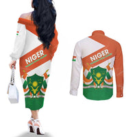 Niger Republic Day Couples Matching Off The Shoulder Long Sleeve Dress and Long Sleeve Button Shirt Coat Of Arms With Dama Gazelle