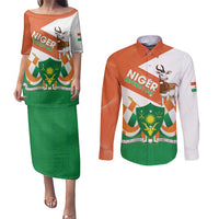Niger Republic Day Couples Matching Puletasi and Long Sleeve Button Shirt Coat Of Arms With Dama Gazelle - Wonder Print Shop