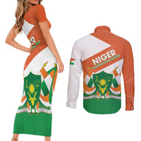 Niger Republic Day Couples Matching Short Sleeve Bodycon Dress and Long Sleeve Button Shirt Coat Of Arms With Dama Gazelle - Wonder Print Shop