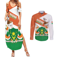 Niger Republic Day Couples Matching Summer Maxi Dress and Long Sleeve Button Shirt Coat Of Arms With Dama Gazelle - Wonder Print Shop