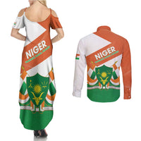 Niger Republic Day Couples Matching Summer Maxi Dress and Long Sleeve Button Shirt Coat Of Arms With Dama Gazelle - Wonder Print Shop